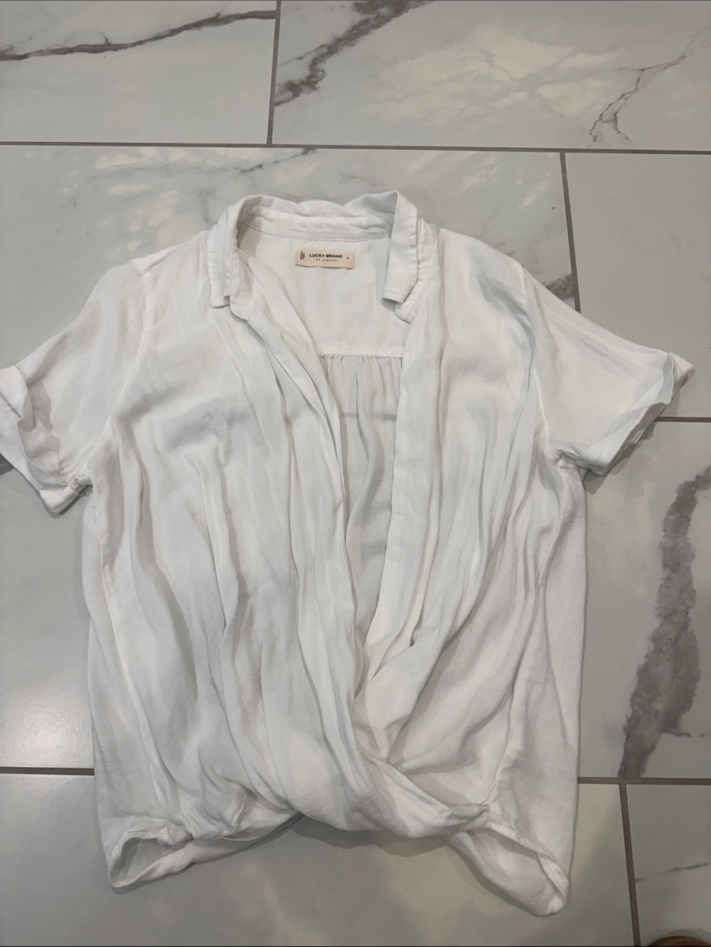 Lucky Brand White Draped Short-Sleeve Blouse